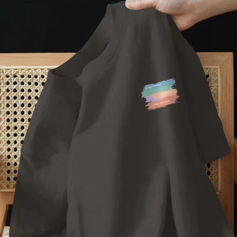 Дамска памучна тениска с геометричен принт, къс ръкав, кръгло деколте