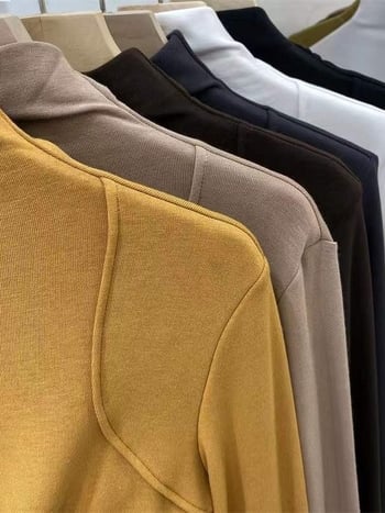 Majica s dugim rukavima, pamukova vlakna, monokromatski uzorak, ravni i elegantan stil, polu-visoki ovratnik