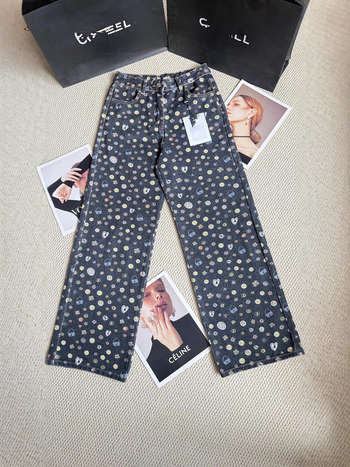 Дънки с висока талия, широки крачоли, деним, 80–90% памук, рельефна текстура