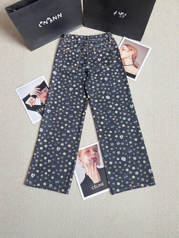 Дънки с висока талия, широки крачоли, деним, 80–90% памук, рельефна текстура