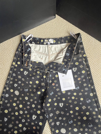 Дънки с висока талия, широки крачоли, деним, 80–90% памук, рельефна текстура