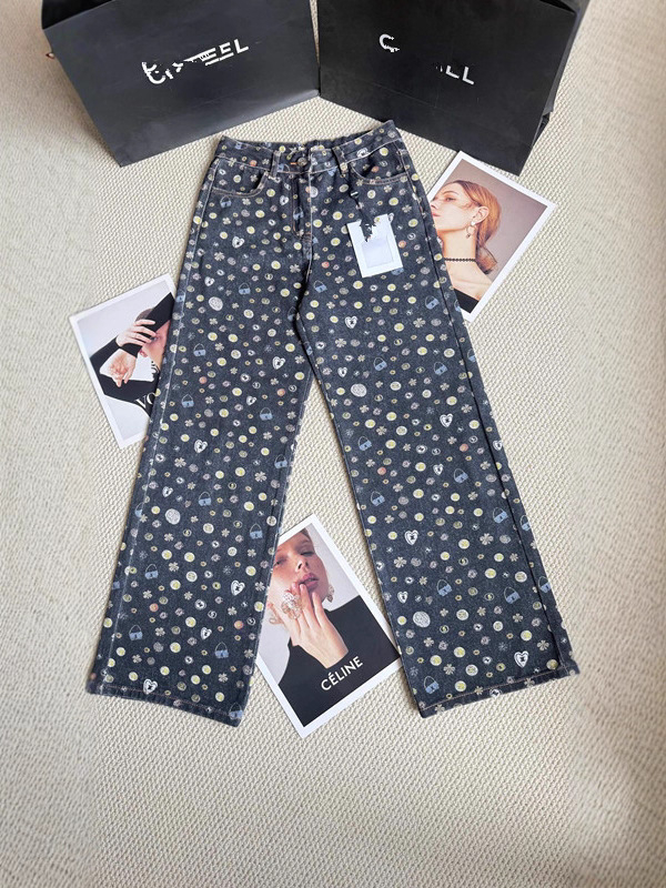 Дънки с висока талия, широки крачоли, деним, 80–90% памук, рельефна текстура