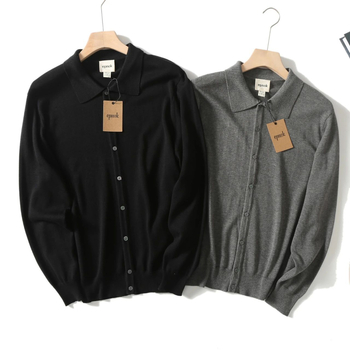 Πόλο πουκάμισο με μακριά μανίκια, ιαπωνικού ρετρό στυλ, κανονική εφαρμογή, μονόχρωμο σχέδιο, κατάλληλο για τον χειμώνα