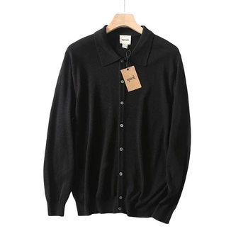 Πόλο πουκάμισο με μακριά μανίκια, ιαπωνικού ρετρό στυλ, κανονική εφαρμογή, μονόχρωμο σχέδιο, κατάλληλο για τον χειμώνα