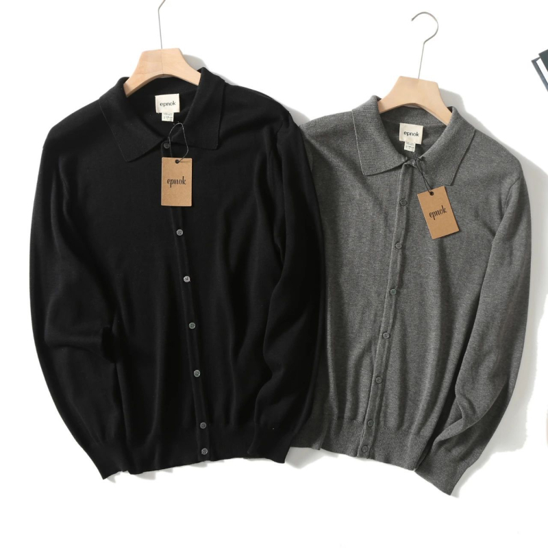 Πόλο πουκάμισο με μακριά μανίκια, ιαπωνικού ρετρό στυλ, κανονική εφαρμογή, μονόχρωμο σχέδιο, κατάλληλο για τον χειμώνα