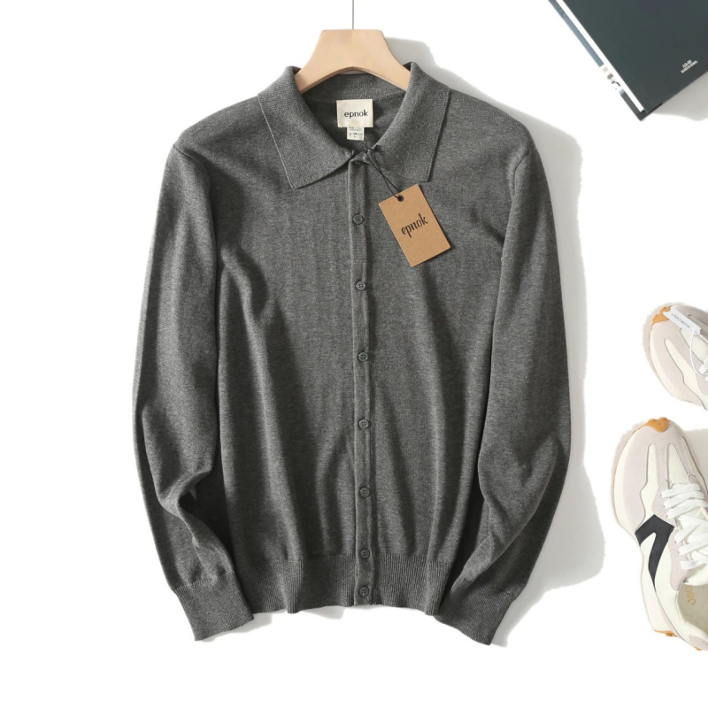 Πόλο πουκάμισο με μακριά μανίκια, ιαπωνικού ρετρό στυλ, κανονική εφαρμογή, μονόχρωμο σχέδιο, κατάλληλο για τον χειμώνα