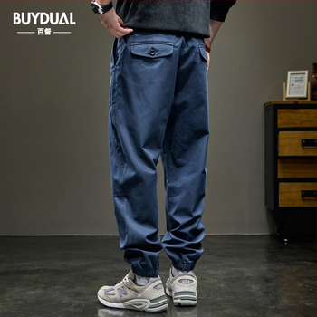 Muške jogger hlače s patchworkom u japanskom retro stilu, širokog kroja, cargo stil, proljetna kolekcija
