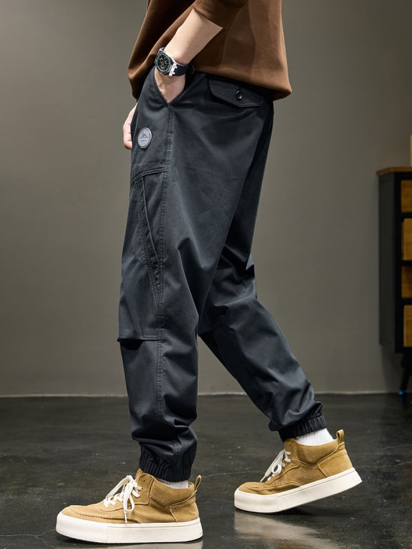 Muške jogger hlače s patchworkom u japanskom retro stilu, širokog kroja, cargo stil, proljetna kolekcija