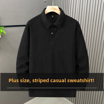 Polo dukserica veličine plus s žakardnim uzorkom, dugi rukav, polo ovratnik, moderan američki casual top