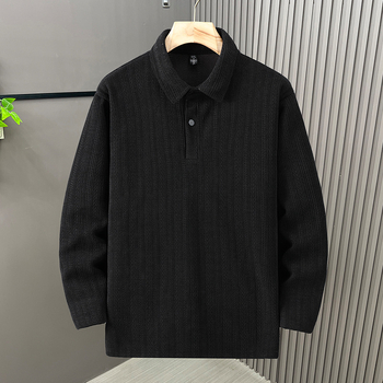 Πόλο μπλούζα από chenille με ριγέ ζακάρτ, μακριά μανίκια, φαρδιά γραμμή, φινίρισμα εκτύπωσης/βαφής