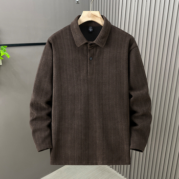 Πόλο μπλούζα από chenille με ριγέ ζακάρτ, μακριά μανίκια, φαρδιά γραμμή, φινίρισμα εκτύπωσης/βαφής