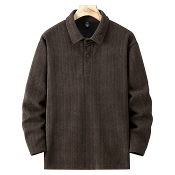 Πόλο μπλούζα από chenille με ριγέ ζακάρτ, μακριά μανίκια, φαρδιά γραμμή, φινίρισμα εκτύπωσης/βαφής