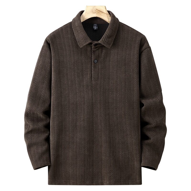 Πόλο μπλούζα από chenille με ριγέ ζακάρτ, μακριά μανίκια, φαρδιά γραμμή, φινίρισμα εκτύπωσης/βαφής