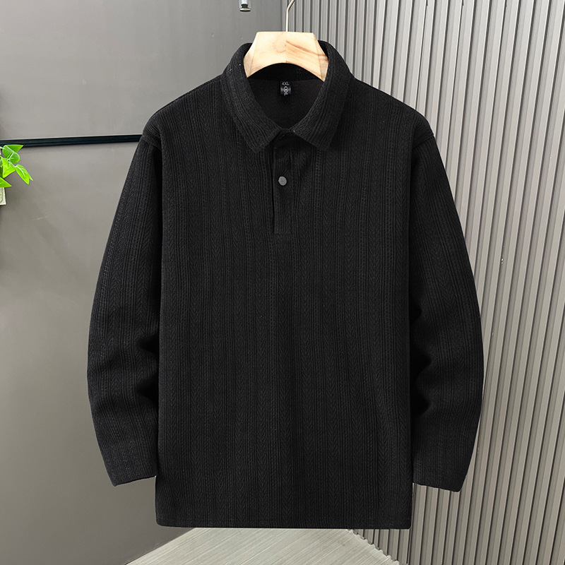 Πόλο μπλούζα από chenille με ριγέ ζακάρτ, μακριά μανίκια, φαρδιά γραμμή, φινίρισμα εκτύπωσης/βαφής