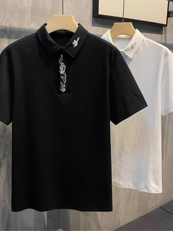 Πόλο πουκάμισο με κοντά μανίκια, εφαρμοστή γραμμή, κέντημα, πολυεστέρας