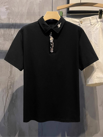 Πόλο πουκάμισο με κοντά μανίκια, εφαρμοστή γραμμή, κέντημα, πολυεστέρας