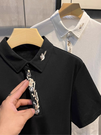 Πόλο πουκάμισο με κοντά μανίκια, εφαρμοστή γραμμή, κέντημα, πολυεστέρας