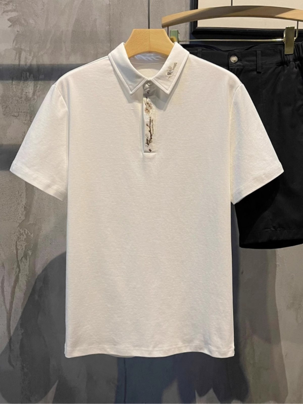 Πόλο πουκάμισο με κοντά μανίκια, εφαρμοστή γραμμή, κέντημα, πολυεστέρας