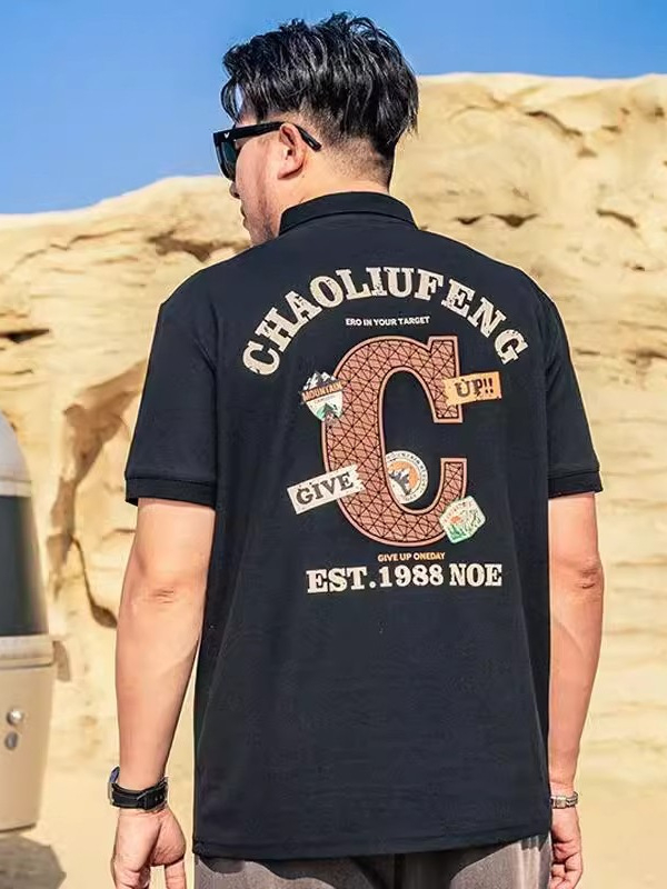 Tricou polo, croială lejeră, mâneci scurte, poliester, imprimare