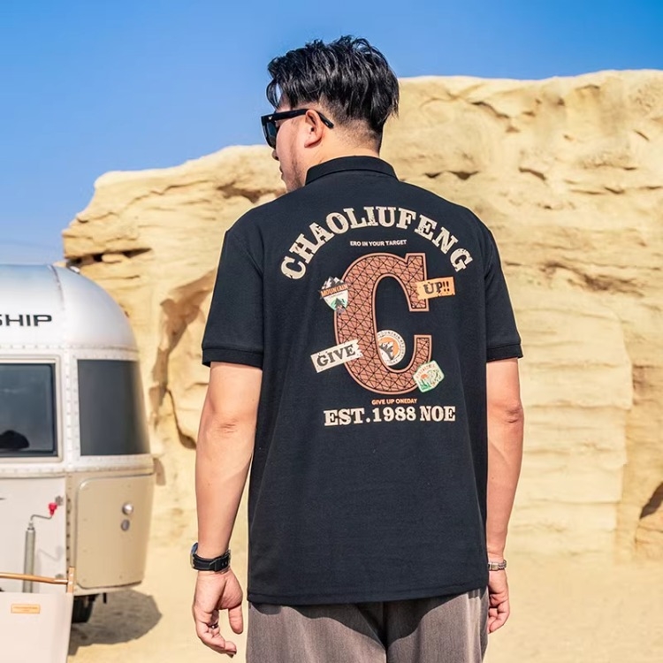 Tricou polo, croială lejeră, mâneci scurte, poliester, imprimare