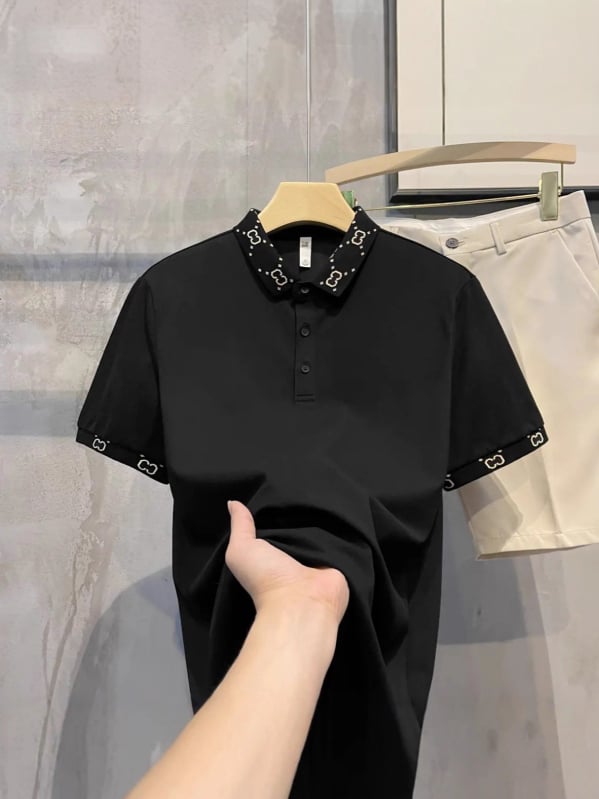 Polo majica s uskim krojem, kratki rukavi, kolor-blokiran ovratnik, milk-silk i poliester mješavina, ljetni casual