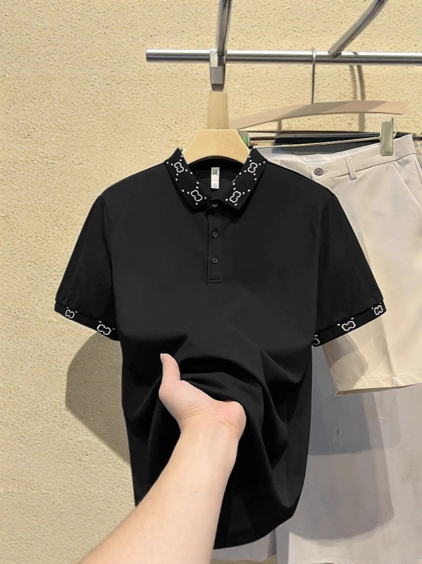 Polo majica s uskim krojem, kratki rukavi, kolor-blokiran ovratnik, milk-silk i poliester mješavina, ljetni casual
