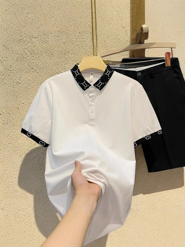 Polo majica s uskim krojem, kratki rukavi, kolor-blokiran ovratnik, milk-silk i poliester mješavina, ljetni casual