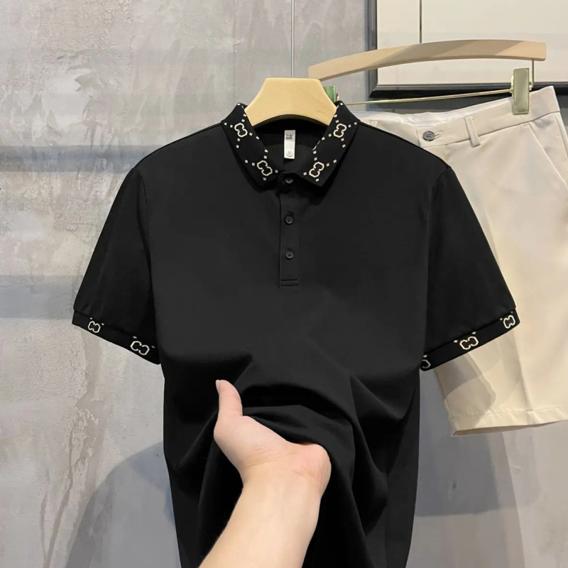 Polo majica s uskim krojem, kratki rukavi, kolor-blokiran ovratnik, milk-silk i poliester mješavina, ljetni casual