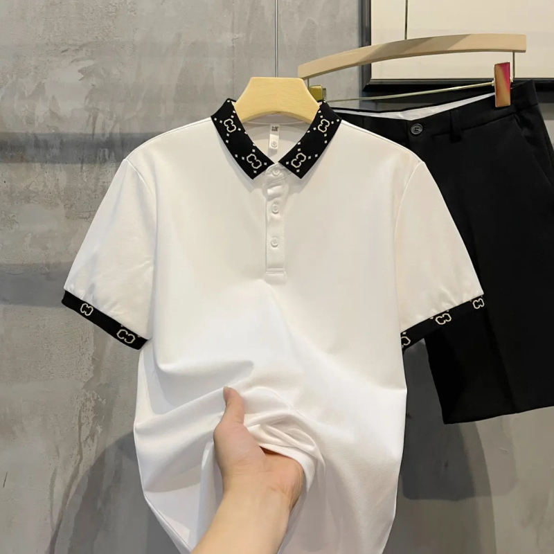 Polo majica s uskim krojem, kratki rukavi, kolor-blokiran ovratnik, milk-silk i poliester mješavina, ljetni casual