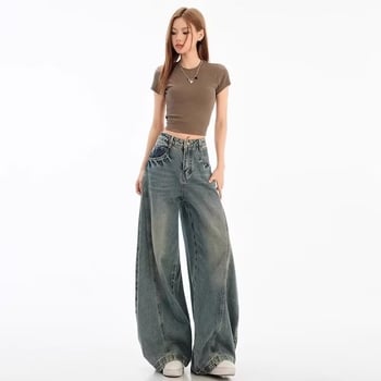 Ženske traperice širokih nogavica, visok struk, pamuk-poliester smjesa, bootcut casual stil, proljeće 2025