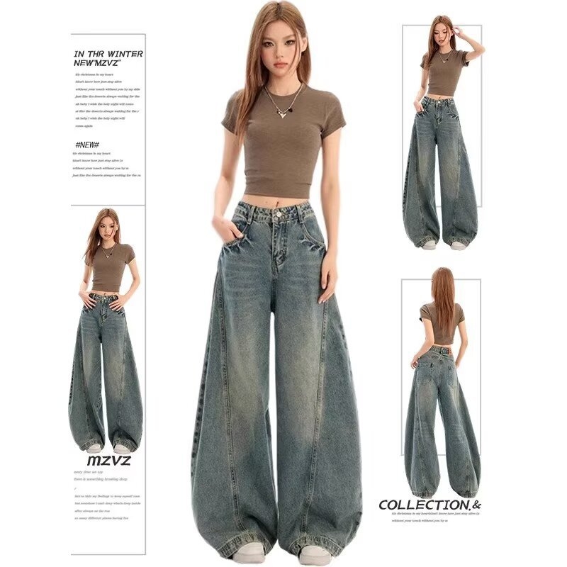 Ženske traperice širokih nogavica, visok struk, pamuk-poliester smjesa, bootcut casual stil, proljeće 2025