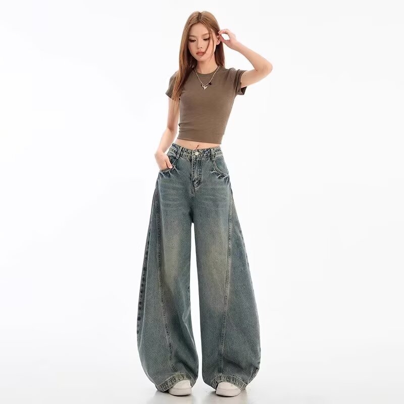Ženske traperice širokih nogavica, visok struk, pamuk-poliester smjesa, bootcut casual stil, proljeće 2025