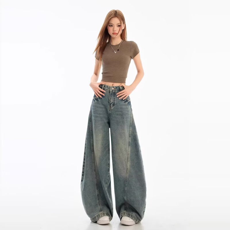 Ženske traperice širokih nogavica, visok struk, pamuk-poliester smjesa, bootcut casual stil, proljeće 2025