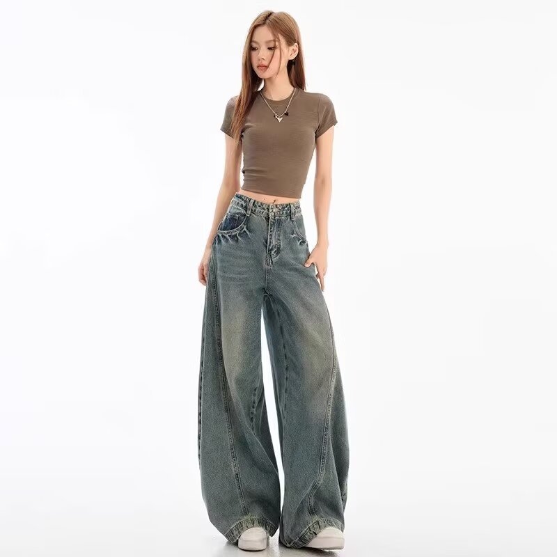 Ženske traperice širokih nogavica, visok struk, pamuk-poliester smjesa, bootcut casual stil, proljeće 2025