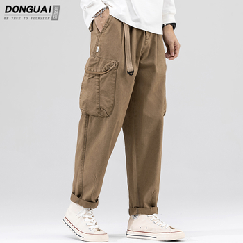 Pamučne muške casual hlače, proljetno-jesenski stil, slobodan ravni kroj, vojnozelena, duljina 9/10