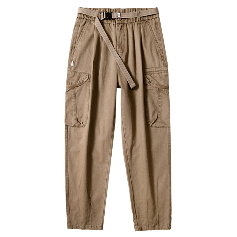 Pamučne muške casual hlače, proljetno-jesenski stil, slobodan ravni kroj, vojnozelena, duljina 9/10