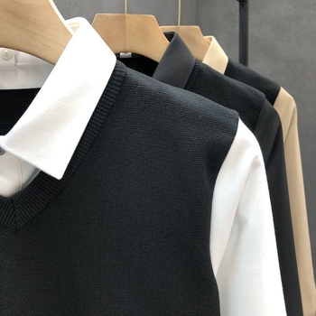 Set din două piese pentru bărbați - Top și pantaloni, dungat, guler Turn-Down, mâneci lungi, stil subțire, amestec mătase-lin