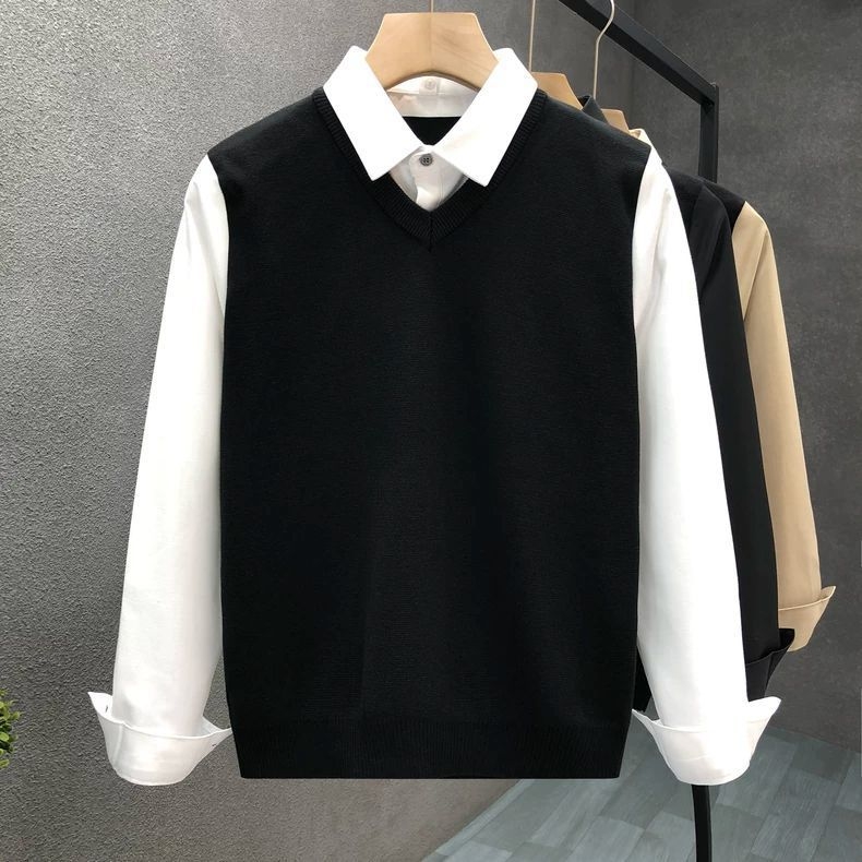 Set din două piese pentru bărbați - Top și pantaloni, dungat, guler Turn-Down, mâneci lungi, stil subțire, amestec mătase-lin