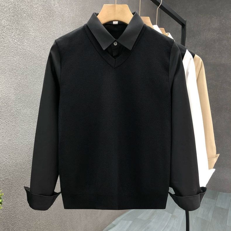 Set din două piese pentru bărbați - Top și pantaloni, dungat, guler Turn-Down, mâneci lungi, stil subțire, amestec mătase-lin