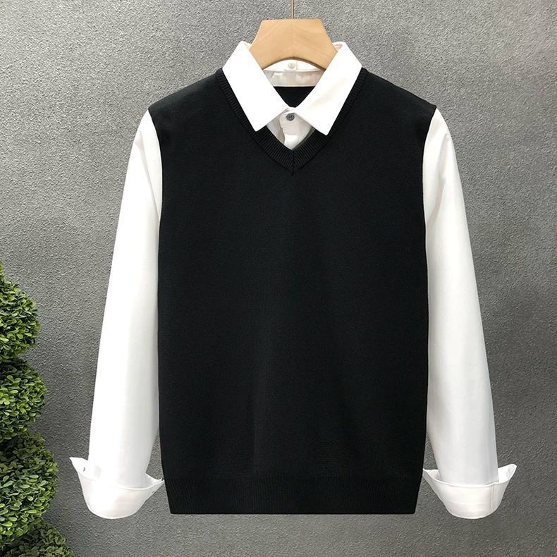 Set din două piese pentru bărbați - Top și pantaloni, dungat, guler Turn-Down, mâneci lungi, stil subțire, amestec mătase-lin