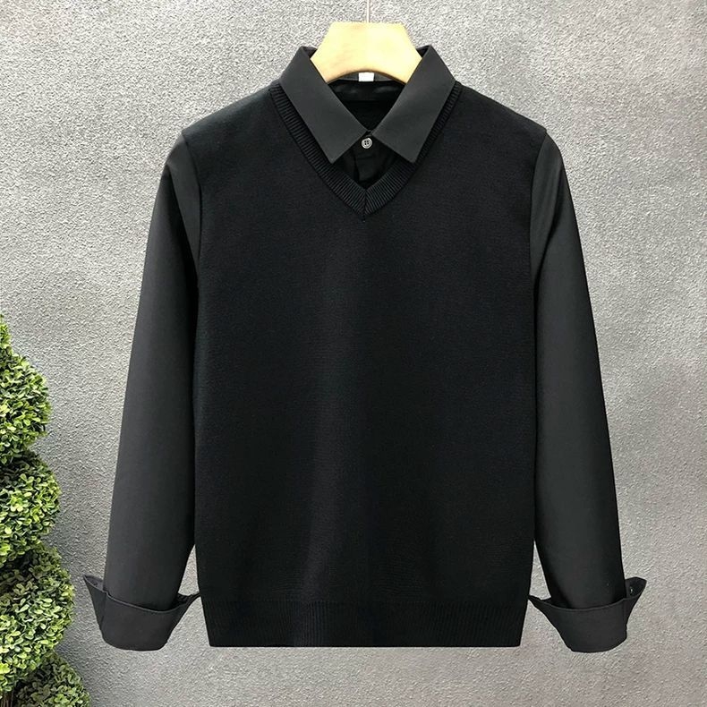 Set din două piese pentru bărbați - Top și pantaloni, dungat, guler Turn-Down, mâneci lungi, stil subțire, amestec mătase-lin