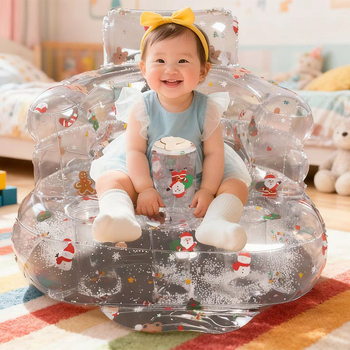 Φουσκωτό PVC παιδικό καθιστικό: διαφανές μικρό καναπέ για εκμάθηση καθίσματος και όρθωσης, κατάλληλο για 0–3 ετών, εσωτερικούς και εξωτερικούς χώρους.