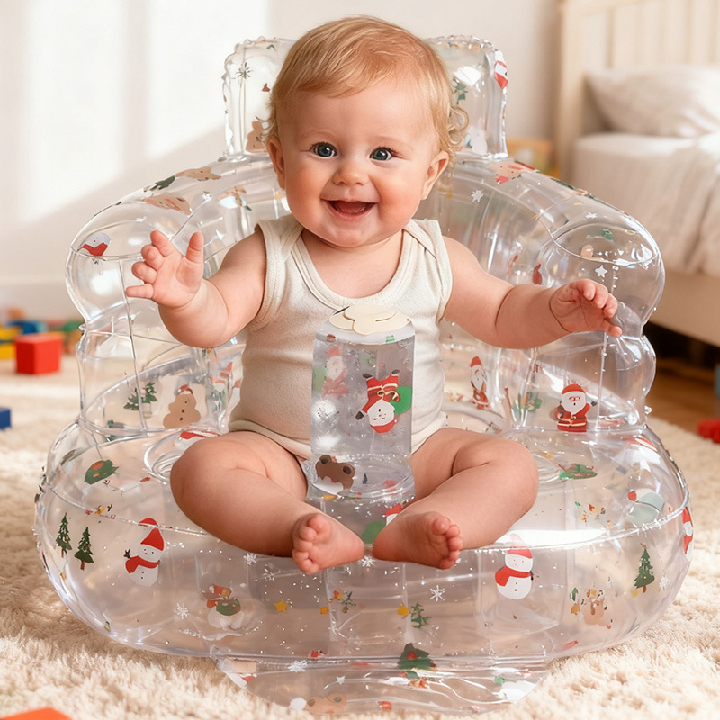 Φουσκωτό PVC παιδικό καθιστικό: διαφανές μικρό καναπέ για εκμάθηση καθίσματος και όρθωσης, κατάλληλο για 0–3 ετών, εσωτερικούς και εξωτερικούς χώρους.