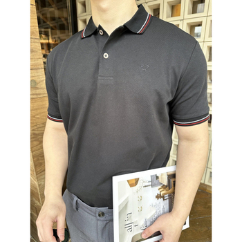 Πόλο πουκάμισο με κεντημένο λογότυπο, στυλ Χονγκ Κονγκ, κοντό μανίκι, χαλαρή γραμμή, βαμβάκι Slub