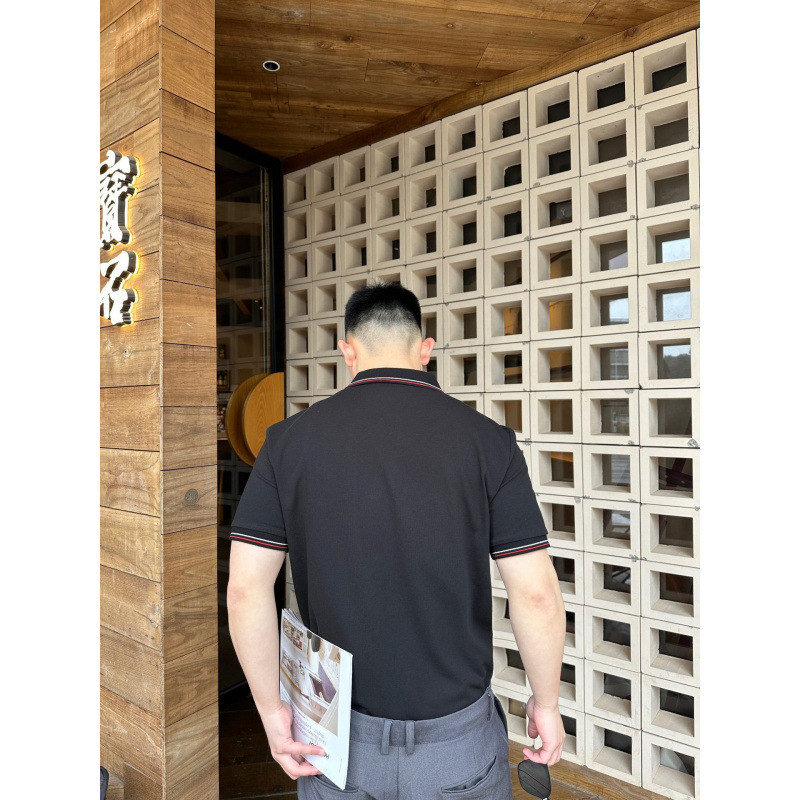 Πόλο πουκάμισο με κεντημένο λογότυπο, στυλ Χονγκ Κονγκ, κοντό μανίκι, χαλαρή γραμμή, βαμβάκι Slub