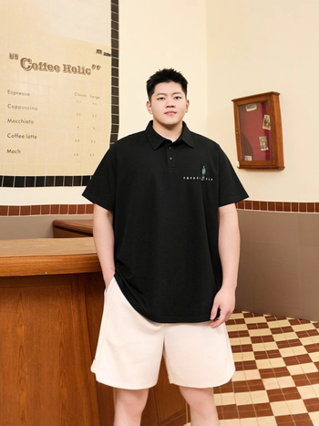 tricou polo cu mâneci scurte, croială lejeră, motif brodat cu litere, amestec de poliester