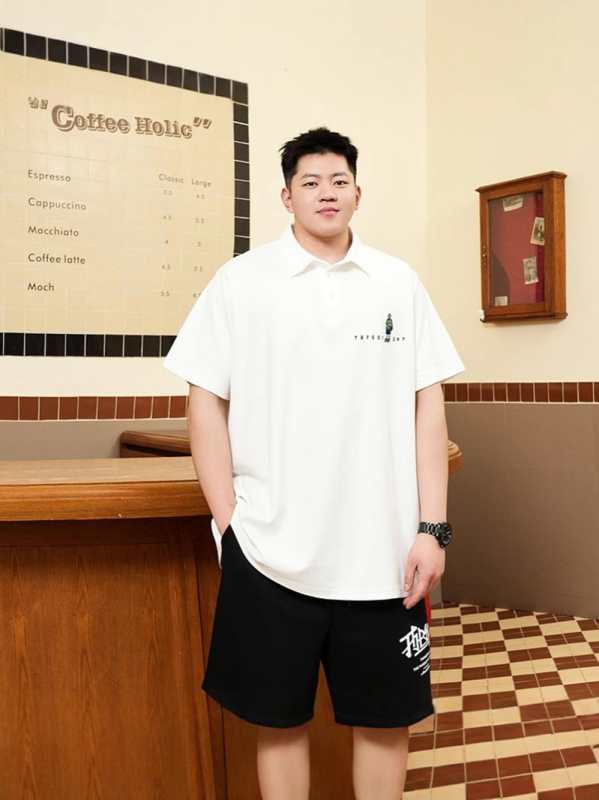 tricou polo cu mâneci scurte, croială lejeră, motif brodat cu litere, amestec de poliester