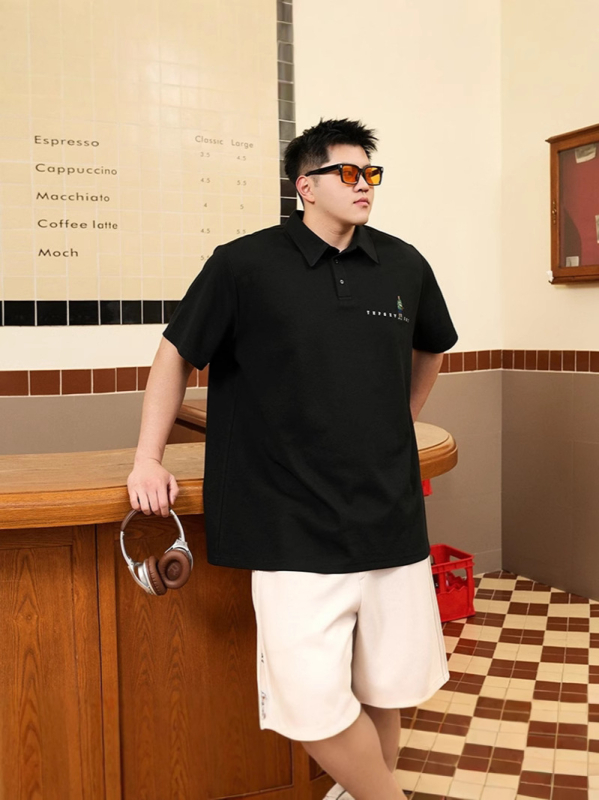 tricou polo cu mâneci scurte, croială lejeră, motif brodat cu litere, amestec de poliester