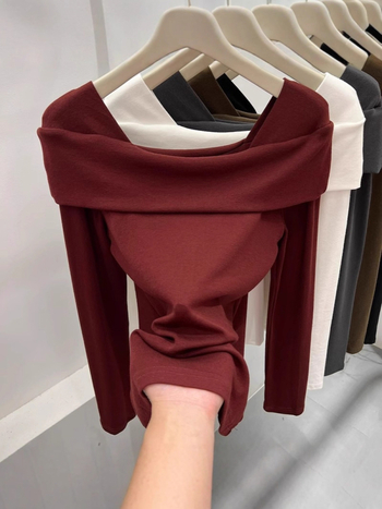 Majica s otvorenim ramenom, dugi rukavi, Modal 95%+, uski kroj, Harajuku stil