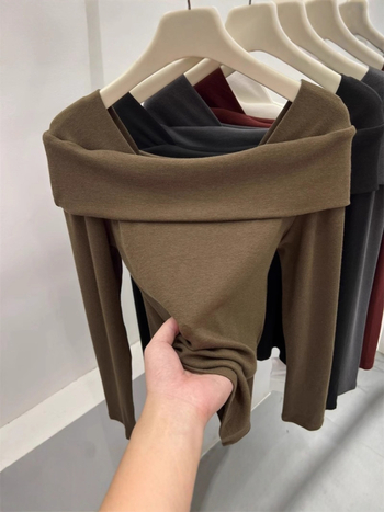 Majica s otvorenim ramenom, dugi rukavi, Modal 95%+, uski kroj, Harajuku stil